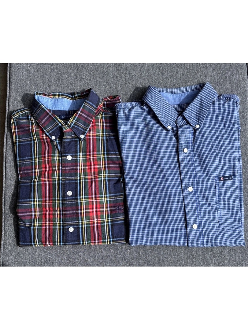 Lot Of 2 Chaps Men's Long Sleeve Button Down Shirt Large L Easy Care Plaid-GUC!